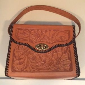 Vintage Handmade Leather Tooled Western Square Bag
